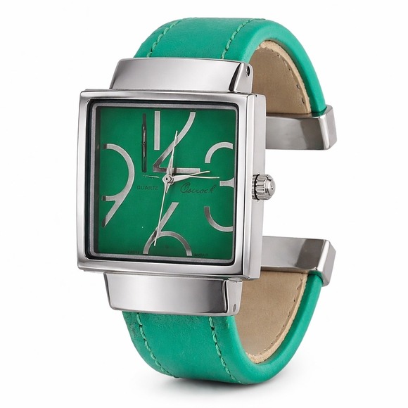 Osirock Accessories - OsirockWomen Cuff Watch Green Square Face Silver Tone Stainless Steel Japan Movt